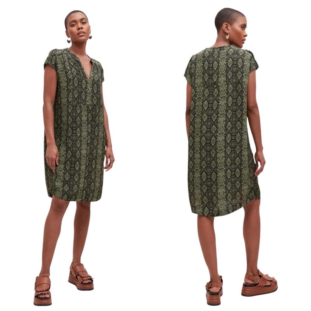 Anthropologie Rachel Tunic Dress Green Snakeskin V-neck Sleeveless Women’s S